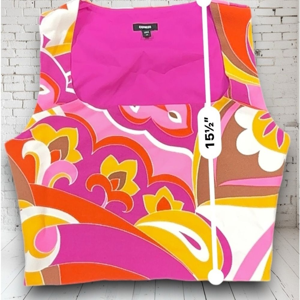 EXPRESS Printed Square Neck Cropped Tank SZ XS Colorful. Hippie Groovy - Picture 8 of 10